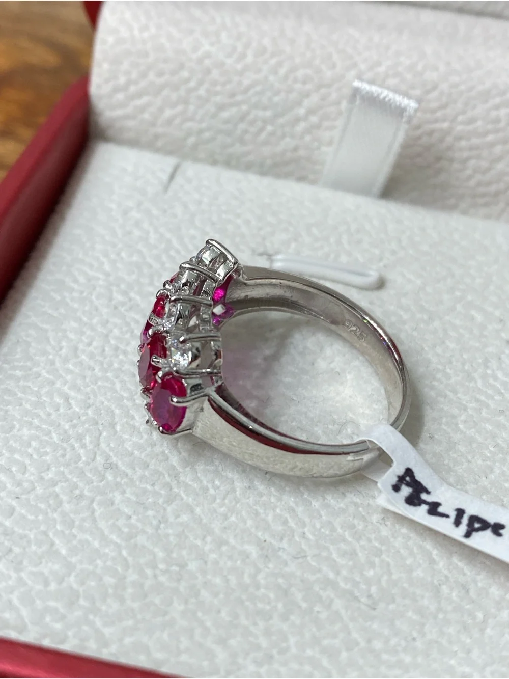 925 Sterling Silver Red And White CZ Ring